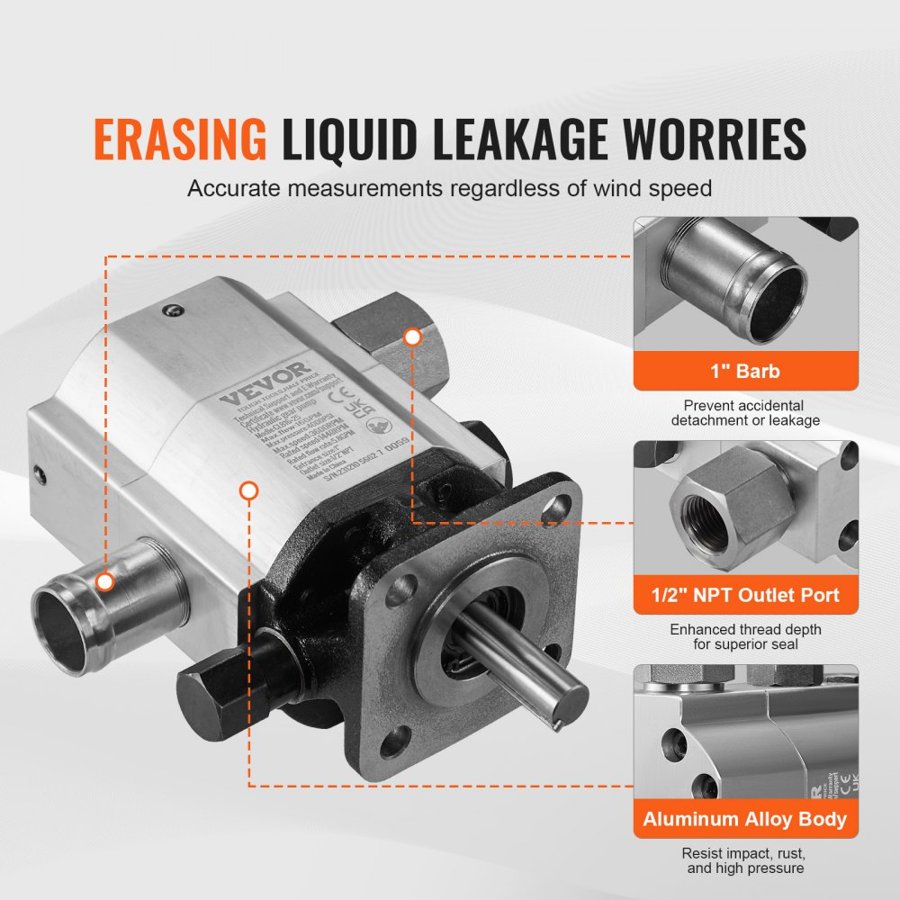 VEVOR Hydraulic Log Splitter Pump, 60.6 L/min, 2 Stage 27.6MPa Wood Log Splitter Pump, 2.54 cm Inlet 1.27 cm NPT Outlet 3600 RPM Aluminum Hydraulic Gear Pump, for Small Engine Mounting Log Splitters Snowplow
