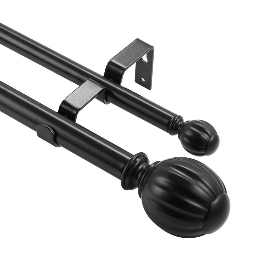 VEVOR Double Rod Curtain Rods, 92-183 cm Adjustable Length, Black Double Curtain Rods with Round Finials, 2.5 cm and 1.9 cm Diameter, Double Window Drapery Rod for Sheer and Blackout Curtains