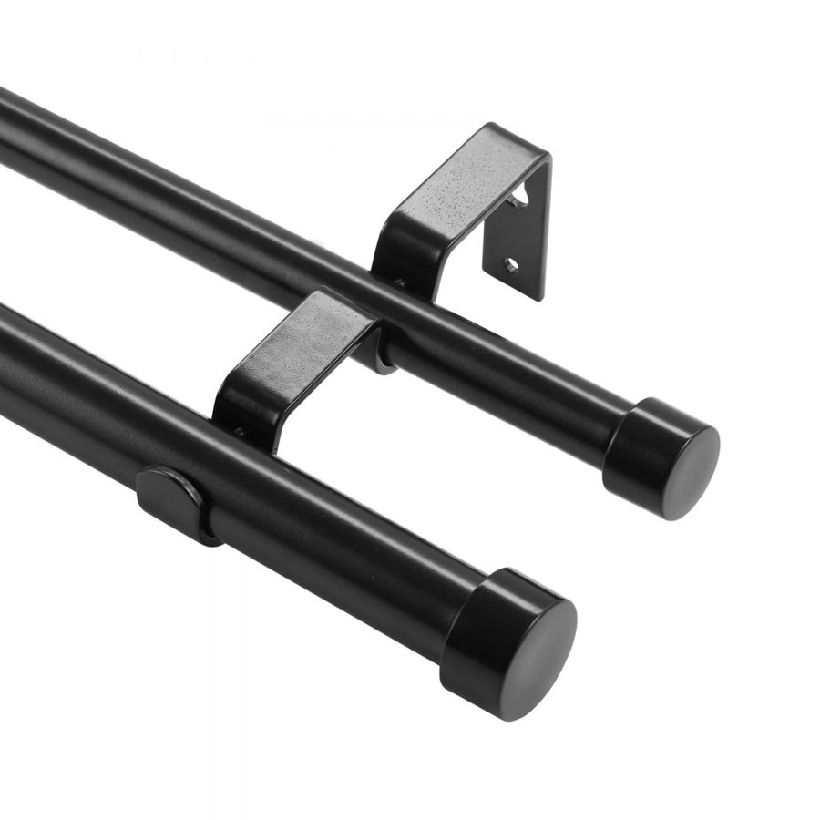 VEVOR Double Rod Curtain Rods, 182.9-365.8 cm Adjustable Length, Black Double Curtain Rods with Cap Finials, 2.5 cm and 1.9 cm Diameter, Double Window Drapery Rod for Sheer and Blackout Curtains