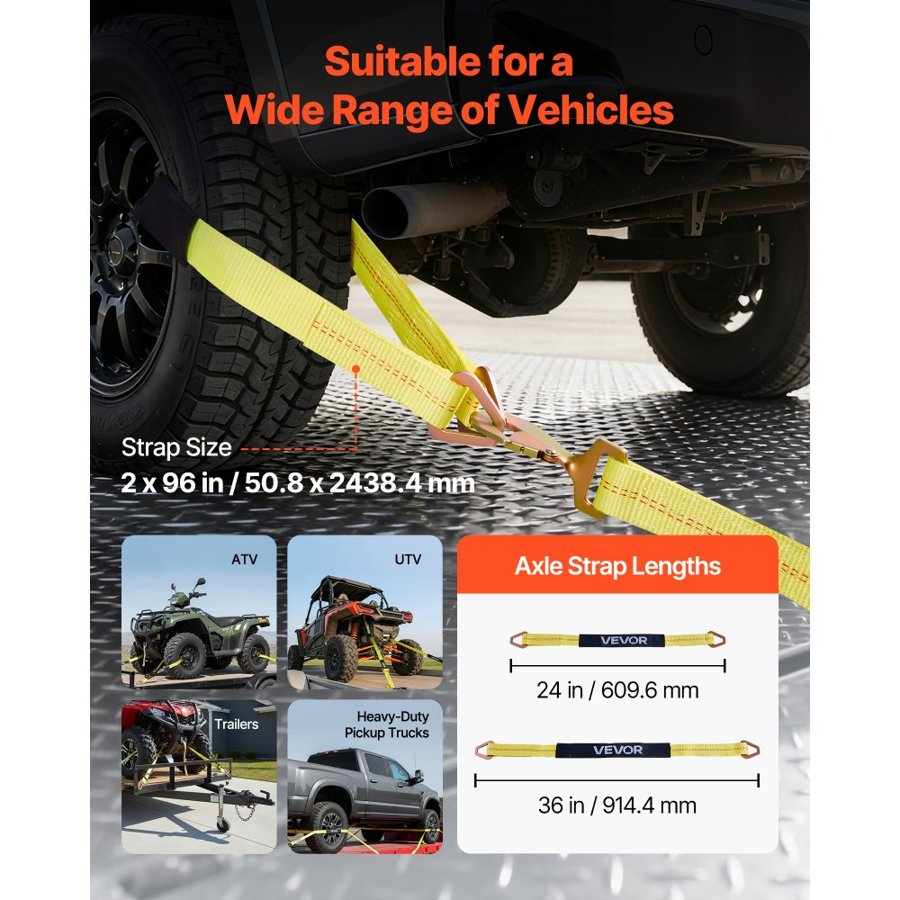 VEVOR Axle Strap Tie Downs – 10009 lbs, 96" Ratchet Kit