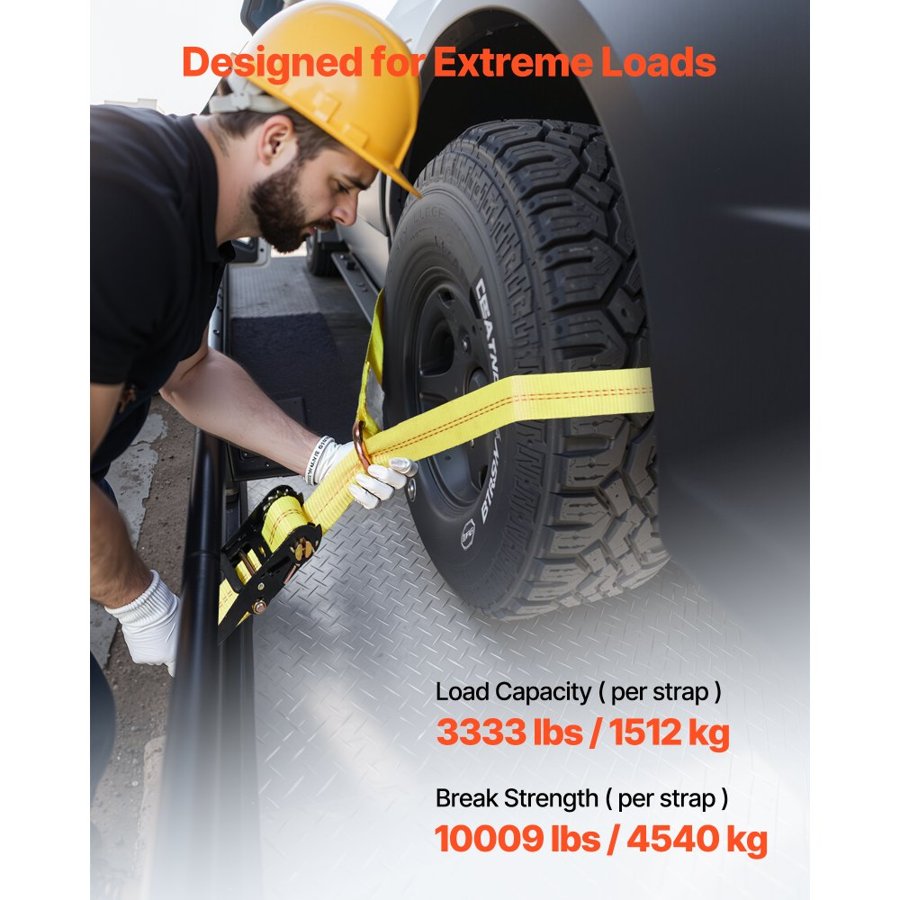 VEVOR 2 Inch Ratchet Straps with Flat Hooks – 3333 LBS