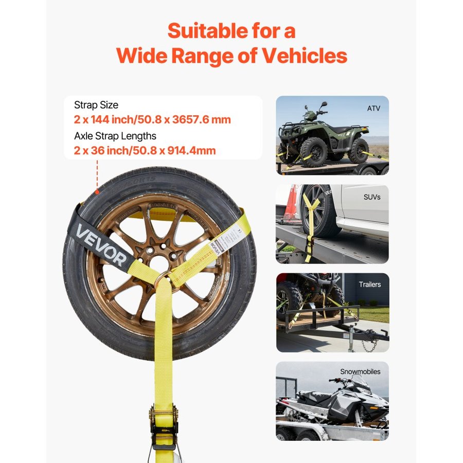 VEVOR Car Trailer Tie Down Straps – 10009 LBS, 144 Inch