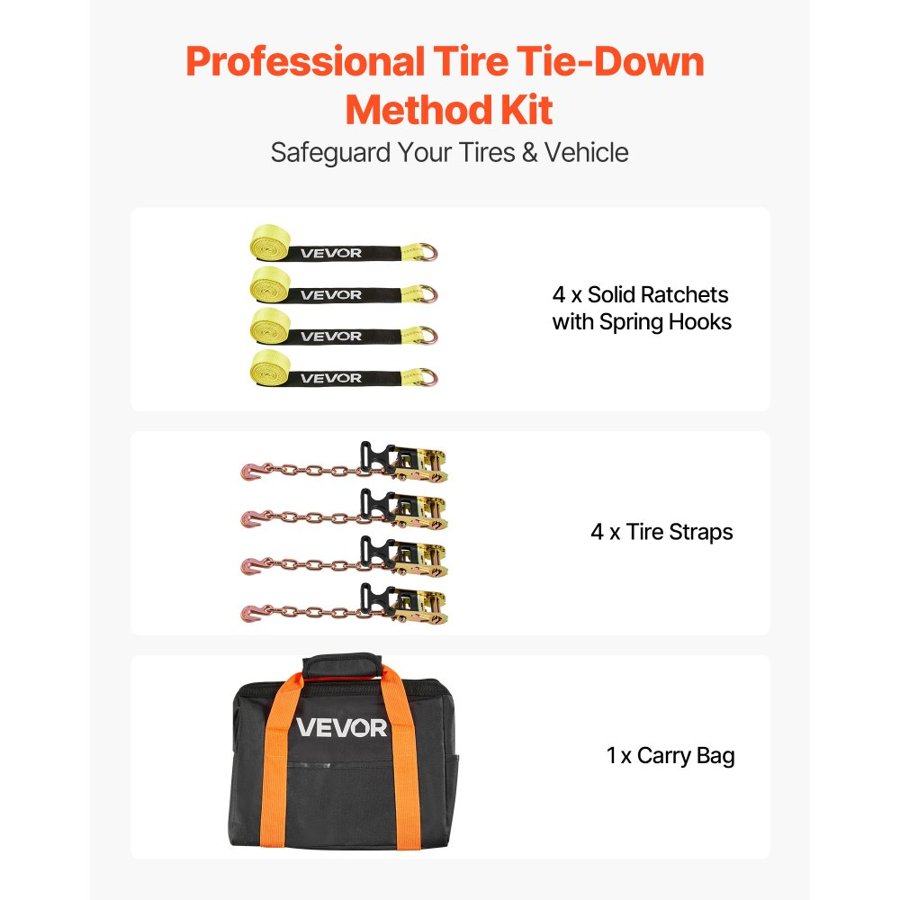 VEVOR Wheel Chock Tie Down Kit – 3333 lbs, 120" Straps