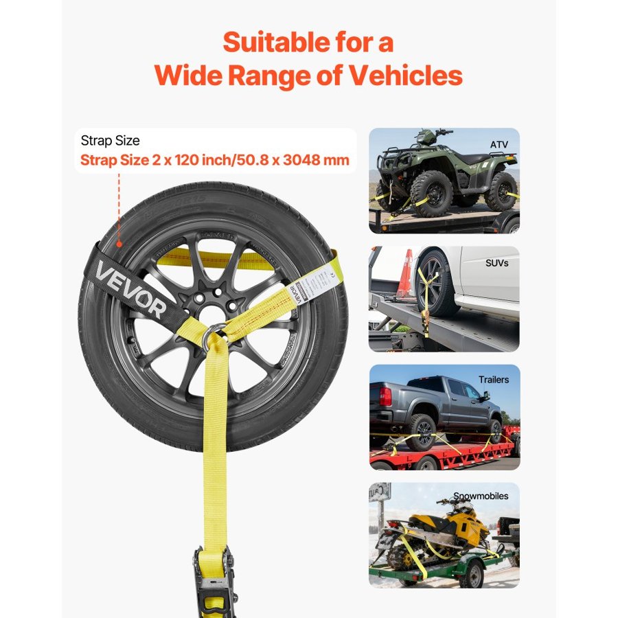 VEVOR Wheel Chock Tie Down Kit – 3333 lbs, 120" Straps