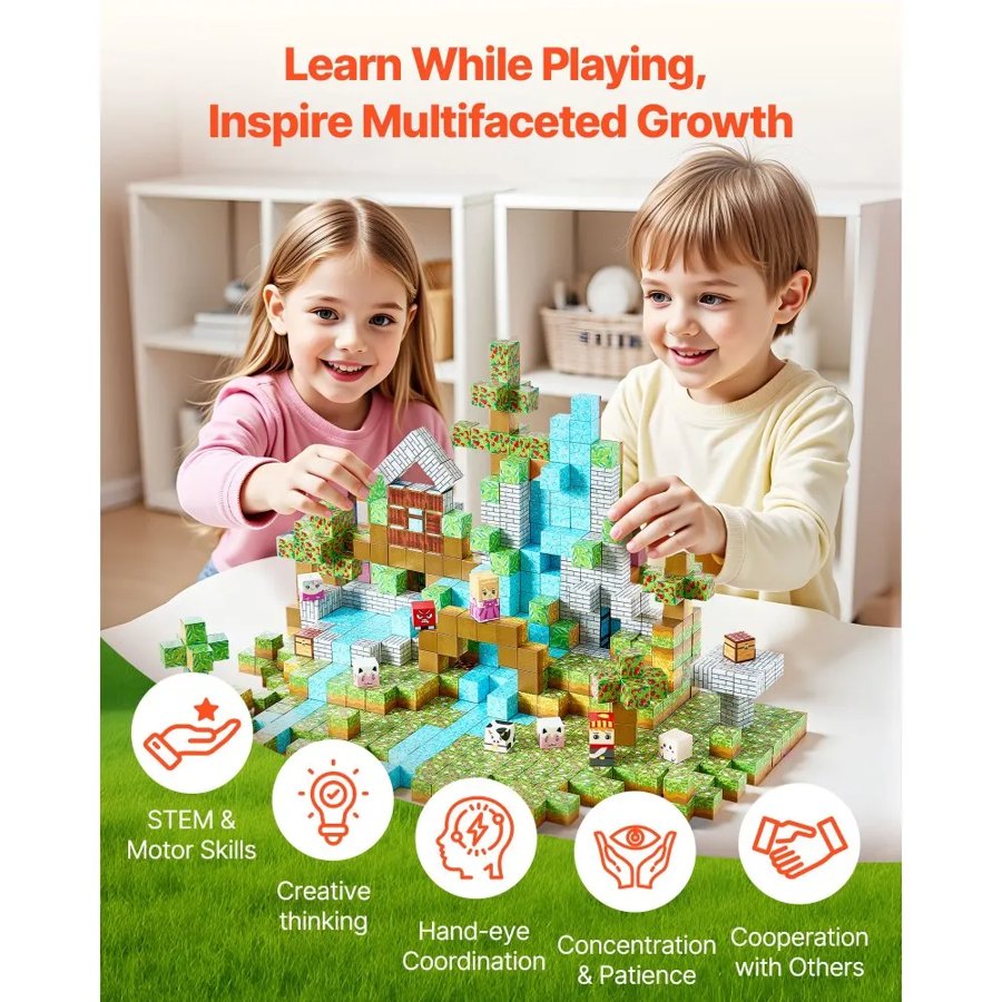 VEVOR Magnetic Blocks, 150 PCS Forest Castle Set, Magnetic Building Cubes for Kids, STEM Montessori Sensory Toys for Christmas Birthday Gift, Construction Stacking Toy for 3+ Years Old Boys & Girls