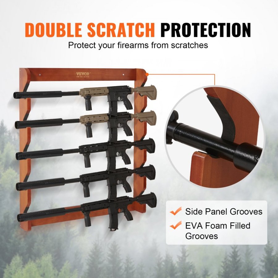 VEVOR Gun Rack, Wood Gun Rack Wall Mount, Gun Display Rack holds 5 Rifles, Shotguns, 132 lb Heavy Duty Wall Storage Display Rifle Rack with Soft Padding