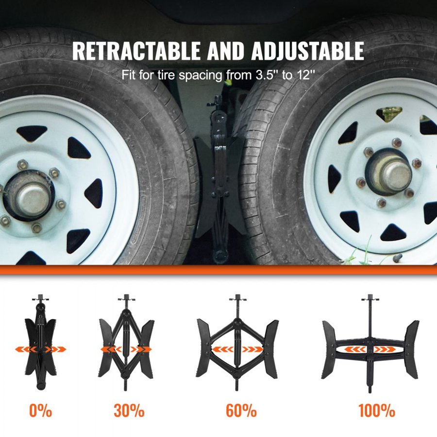 VEVOR Camper Wheel Chock Stabilizer, Heavy Duty H-shaped RV Tire Locking Chock, Built-in Wrench Fit for 3.5" to 12" Tire Space, 2 Sets of Camper Wheel Chocks with Ratchet Wrench for RV Travel Trailer