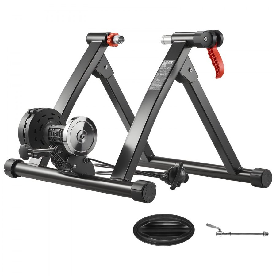 VEVOR Bike Trainer, 6 Level Resistance, 660.4-736.6 mm & 700C Wheels, Foldable Magnetic Bicycle Stationary Stand for Indoor Exercise Riding with Quick Release Skewer & Front Wheel Riser Block, Black