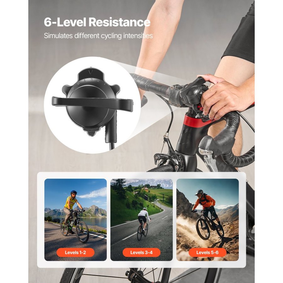 VEVOR Bike Trainer, 6 Level Resistance, 660.4-736.6 mm & 700C Wheels, Foldable Magnetic Bicycle Stationary Stand for Indoor Exercise Riding with Quick Release Skewer & Front Wheel Riser Block, Black