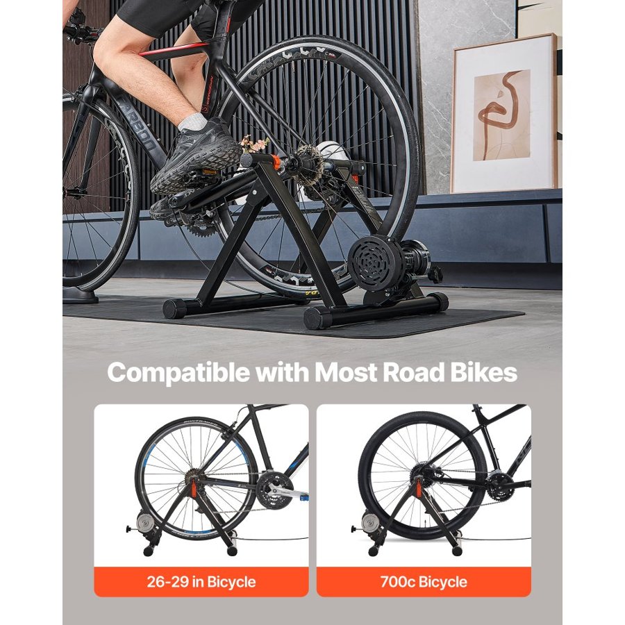 VEVOR Bike Trainer, 6 Level Resistance, 660.4-736.6 mm & 700C Wheels, Foldable Magnetic Bicycle Stationary Stand for Indoor Exercise Riding with Quick Release Skewer & Front Wheel Riser Block, Black