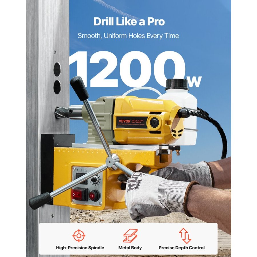 VEVOR Electric Magnetic Drill – 1200W, 2810 lbf, 2 Bits