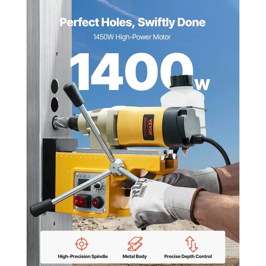 VEVOR Electric Mag Drill – 1450W, 2878 lbf, 2 in Bore, 6 Bit