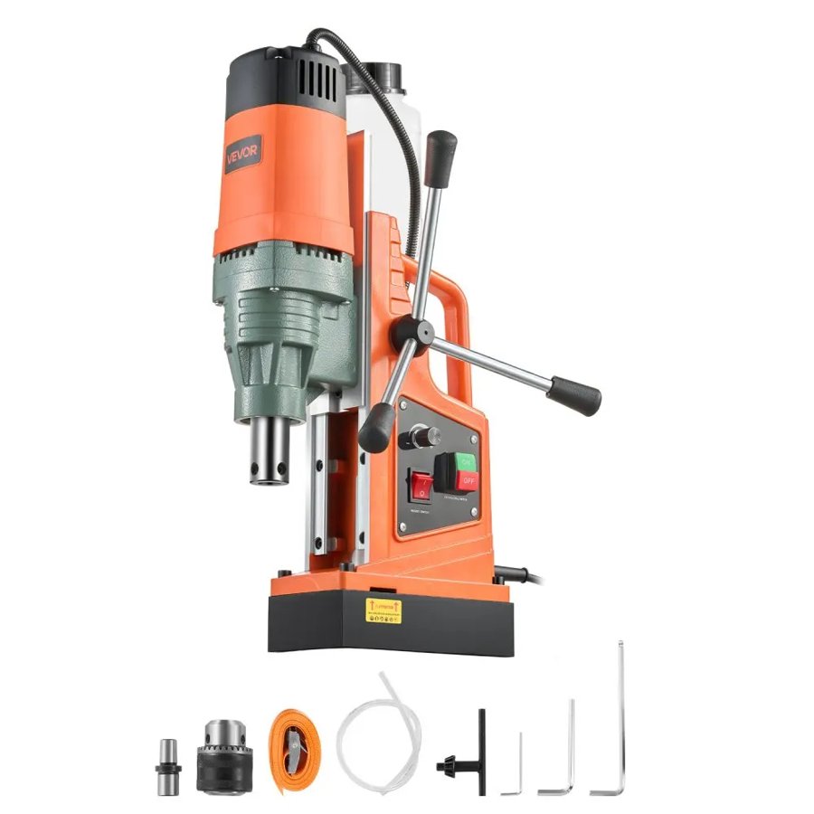 VEVOR Magnetic Drill, 1550W Motor 50 mm Coring Diameter, 13000 N Magnetic Force, 0-550 RPM Variable Speed, Portable Electric Mag Drill Press Drilling Machine for Metal Surface, Home Improvement