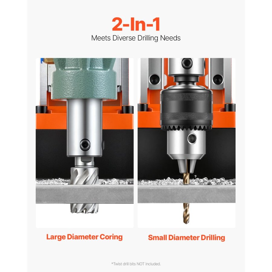VEVOR Magnetic Drill, 1550W Motor 50 mm Coring Diameter, 13000 N Magnetic Force, 0-550 RPM Variable Speed, Portable Electric Mag Drill Press Drilling Machine for Metal Surface, Home Improvement