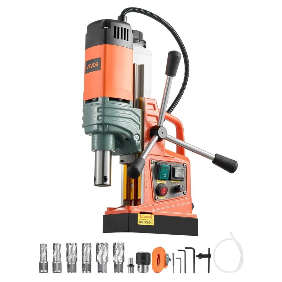 VEVOR Magnetic Drill, 1450W Motor 50 mm Coring Diameter, 13000 N Magnetic Force, Portable Electric Mag Drill Press with 6 Coring Bits, Variable Speed, Drilling Machine for Metal Surface, Industrial