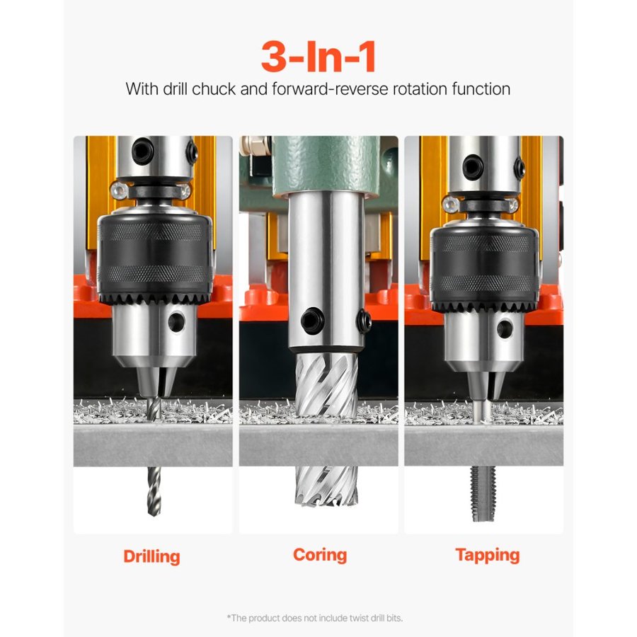VEVOR Magnetic Drill, 1450W Motor 50 mm Coring Diameter, 13000 N Magnetic Force, Portable Electric Mag Drill Press with 6 Coring Bits, Variable Speed, Drilling Machine for Metal Surface, Industrial