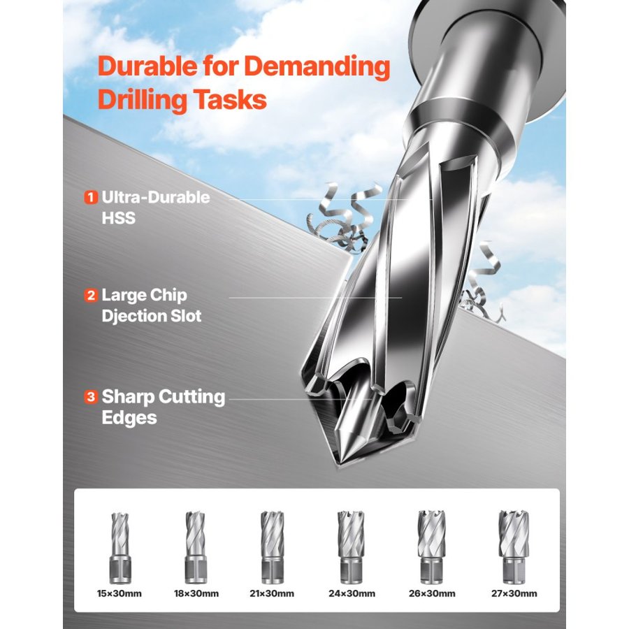 VEVOR Magnetic Drill, 1450W Motor 50 mm Coring Diameter, 13000 N Magnetic Force, Portable Electric Mag Drill Press with 6 Coring Bits, Variable Speed, Drilling Machine for Metal Surface, Industrial