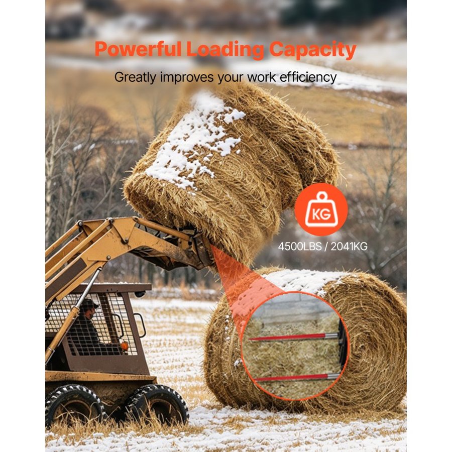 VEVOR Pair Hay Spear 49" Bale Spear 3000 lbs Capacity, Bale Spike Quick Attach Square Hay Bale Spears 1 3/4", Red Coated Bale Forks, Bale Hay Spike with Hex Nut & Sleeve for Buckets Tractors Loaders