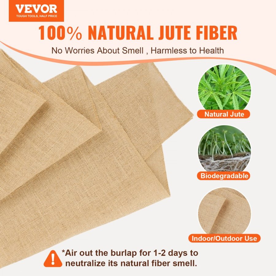 VEVOR Burlap Fabric Roll, 14” x 150 ft & 50 x 50 High Density Wide Natural Burlap Fabric Rolls, Jute Fabric Burlap Tree Wrap Roll, for Decor, Crafts, Wedding, Gardening, Plant & Tree Winter Covering