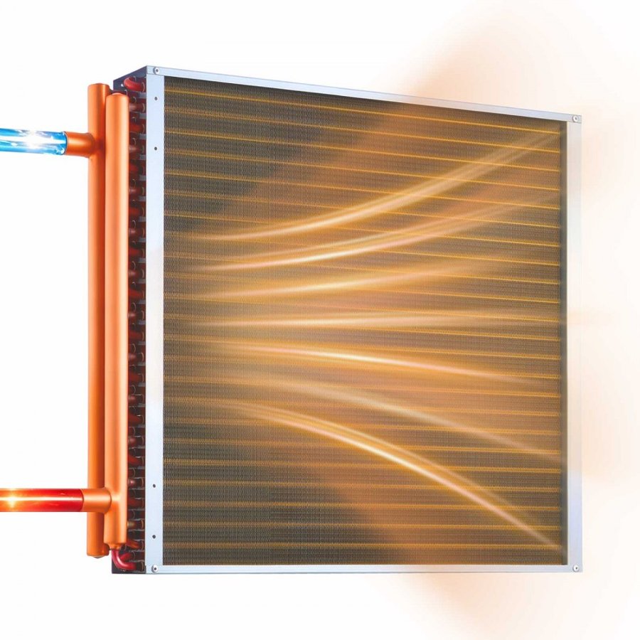 VEVOR Water to Air Heat Exchanger, 610 x 610 mm Finned Tube HVAC Heat Exchanger Coil with Copper Tubes & Aluminum Fins, 225K BTU Output for Outdoor Wood Furnace, Hydronic Heating & Cooling Systems