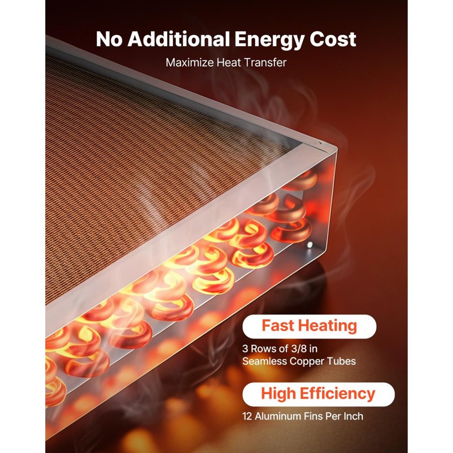 VEVOR Water to Air Heat Exchanger, 610 x 610 mm Finned Tube HVAC Heat Exchanger Coil with Copper Tubes & Aluminum Fins, 225K BTU Output for Outdoor Wood Furnace, Hydronic Heating & Cooling Systems