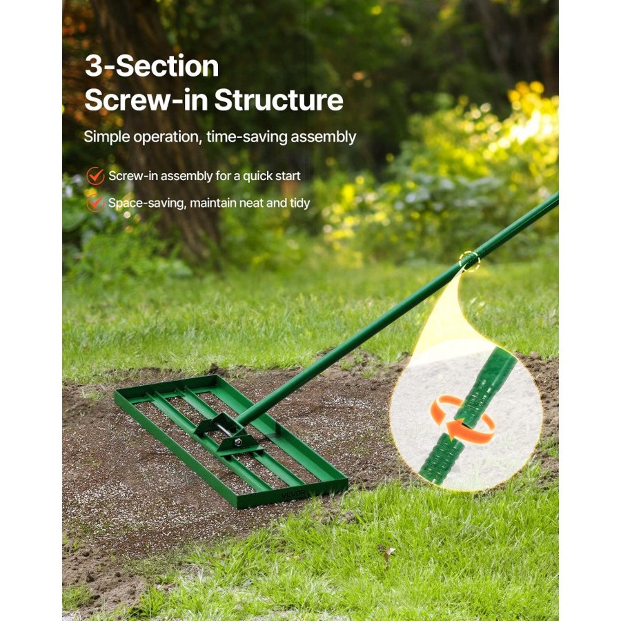 VEVOR Lawn Leveling Rake, 30"x10" Level Lawn Tool, Heavy-duty Lawn Leveler with 78" Steel Extended Handle, Yard Leveling Rake Suit for Garden, Golf Lawn, Farm