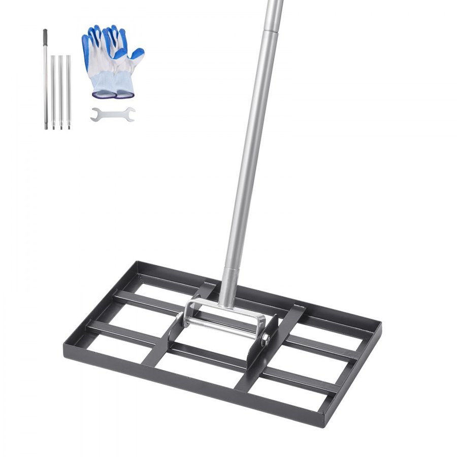 VEVOR Lawn Leveling Rake, Lawn Leveler with 78 in Handle, 17x10 in Ground Plate, Rust-Resistant Carbon Steel Soil Leveler, 5 Heights Adjustable, Effort Saving Lawn Leveling Tool for Yard Golf Court