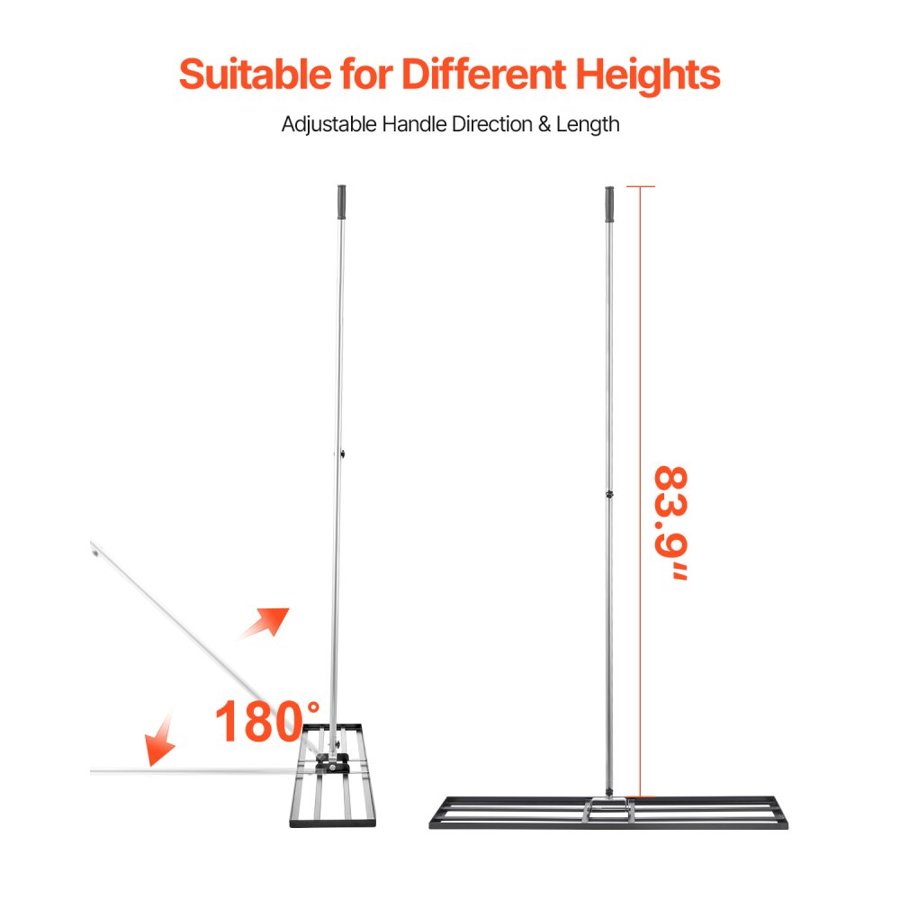 VEVOR Lawn Leveling Rake, Lawn Leveler with 83.9 in Handle, 48x10 in Ground Plate, Rust-Resistant Carbon Steel Soil Leveler, 2 Heights Adjustable, Effort Saving Lawn Leveling Tool for Yard Golf Court