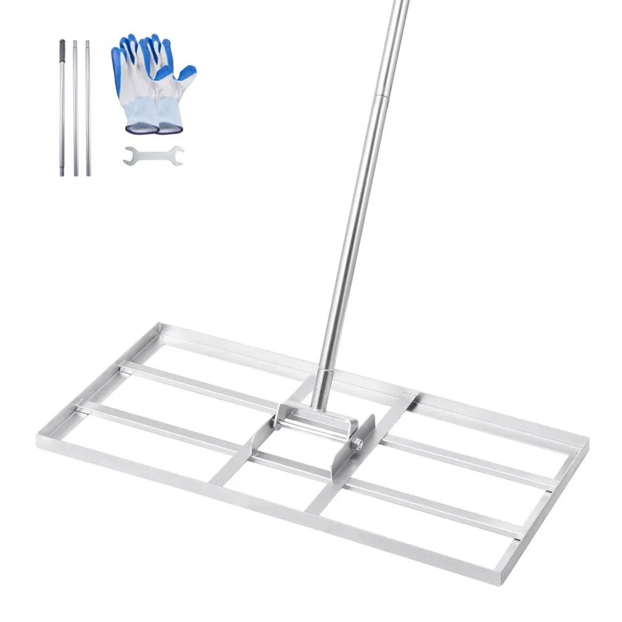 VEVOR Lawn Leveling Rake, Lawn Leveler with 83.9 in Handle, 48x10 in Ground Plate, Rust-Resistant Carbon Steel Soil Leveler, 2 Heights Adjustable, Effort Saving Lawn Leveling Tool for Yard Golf Court