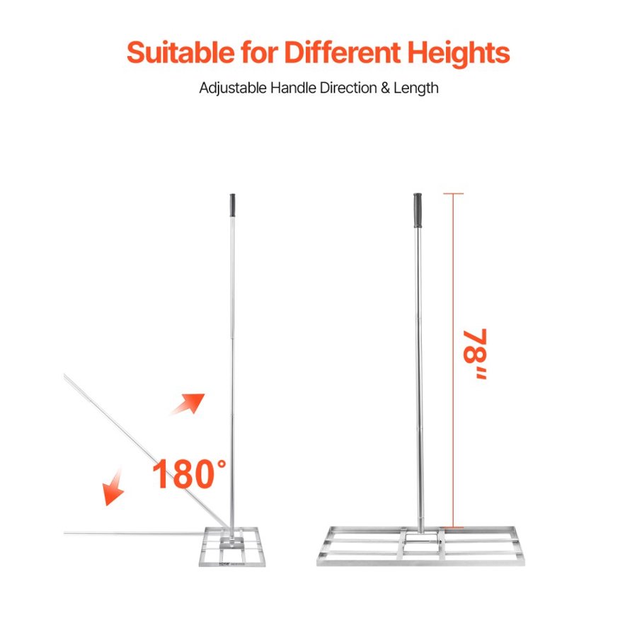 VEVOR Lawn Leveling Rake, Lawn Leveler with 83.9 in Handle, 48x10 in Ground Plate, Rust-Resistant Carbon Steel Soil Leveler, 2 Heights Adjustable, Effort Saving Lawn Leveling Tool for Yard Golf Court