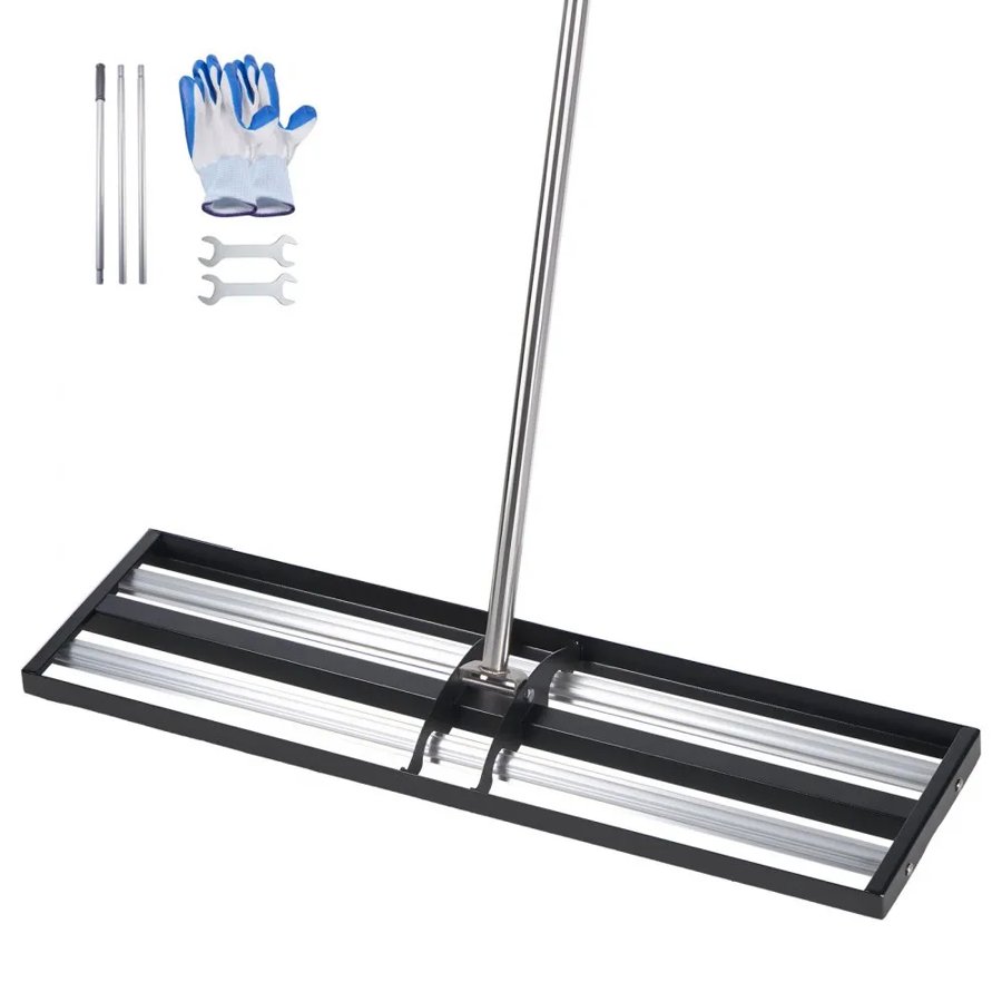 VEVOR Updated Lawn Leveling Rake with Roller, 30" x 10" Stainless Steel Lawn Leveler with 83.9" Adjustable Handle, Heavy Duty Yard Leveling Rake, Effort Saving Lawn Leveling Tool for Yard Golf Court