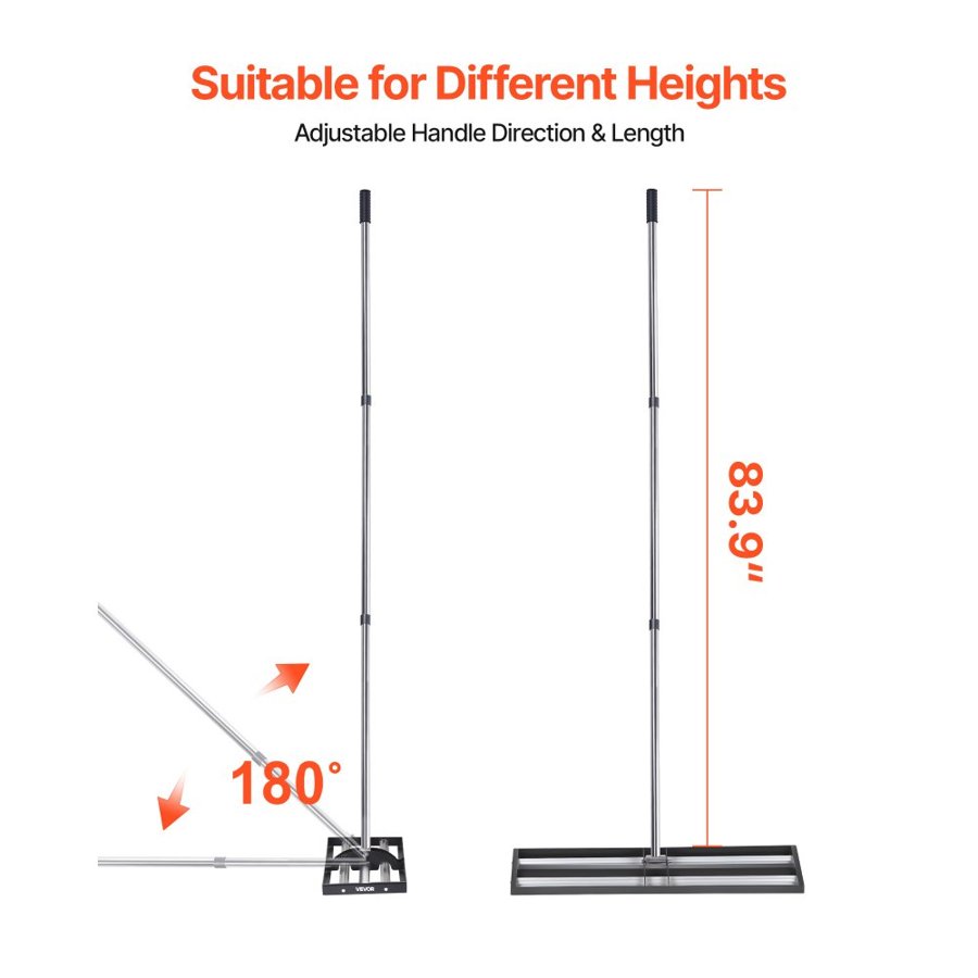 VEVOR Updated Lawn Leveling Rake with Roller, 30" x 10" Stainless Steel Lawn Leveler with 83.9" Adjustable Handle, Heavy Duty Yard Leveling Rake, Effort Saving Lawn Leveling Tool for Yard Golf Court