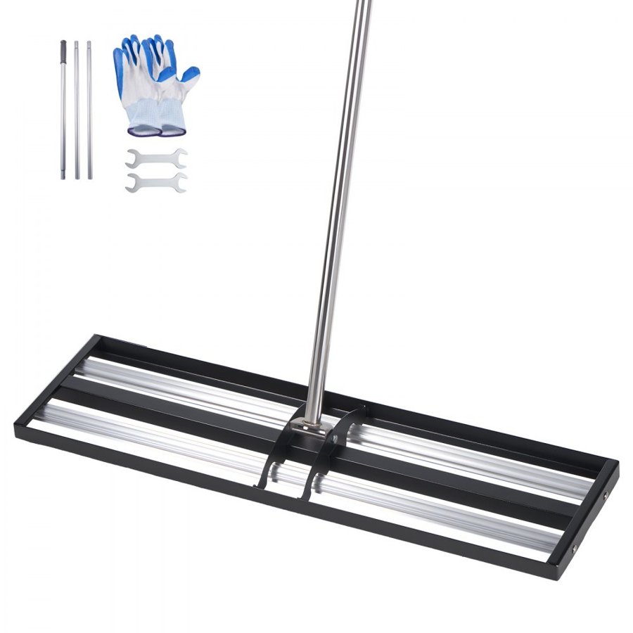 VEVOR Updated Lawn Leveling Rake with Roller, 48'' x 10" Stainless Steel Lawn Leveler with 83.9'' Adjustable Handle, Heavy Duty Yard Leveling Rake, Effort Saving Lawn Leveling Tool for Yard Golf Court