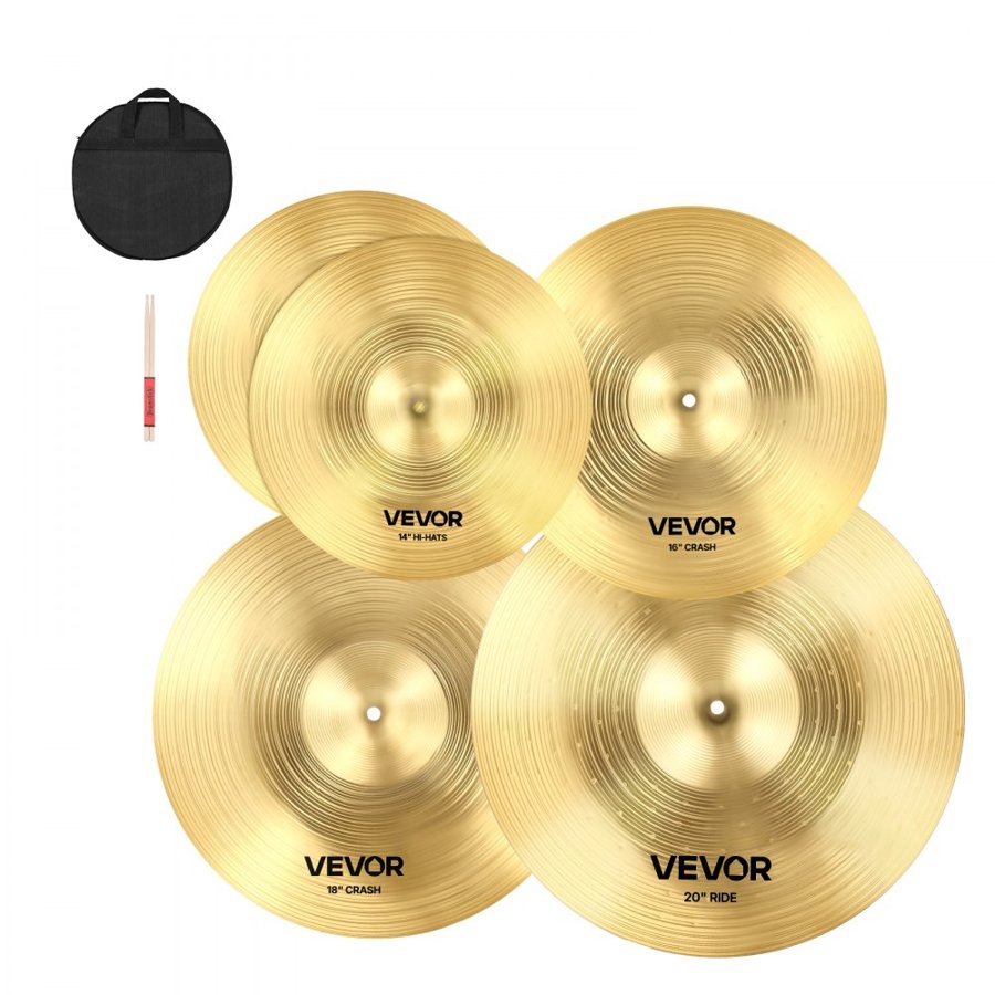 VEVOR Cymbal Pack 4 Pieces Cymbals Drum Set 14 16 18 20 Inches (355/400/455/505 mm) Cymbals for Drum