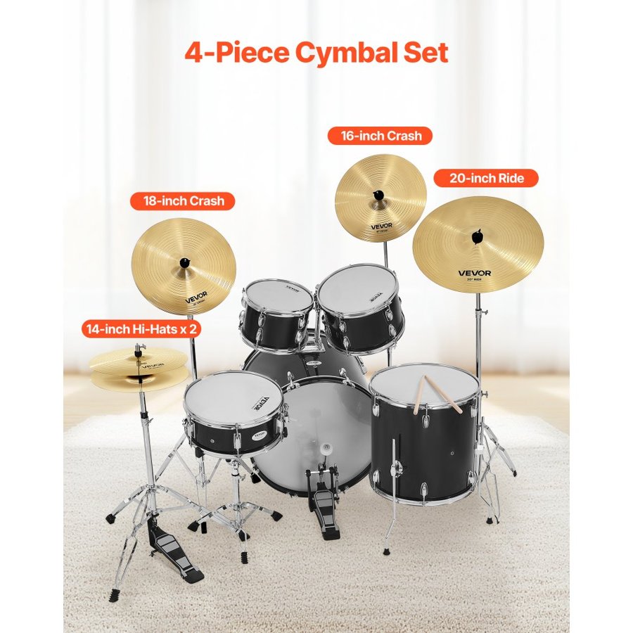 VEVOR Cymbal Pack 4 Pieces Cymbals Drum Set 14 16 18 20 Inches (355/400/455/505 mm) Cymbals for Drum