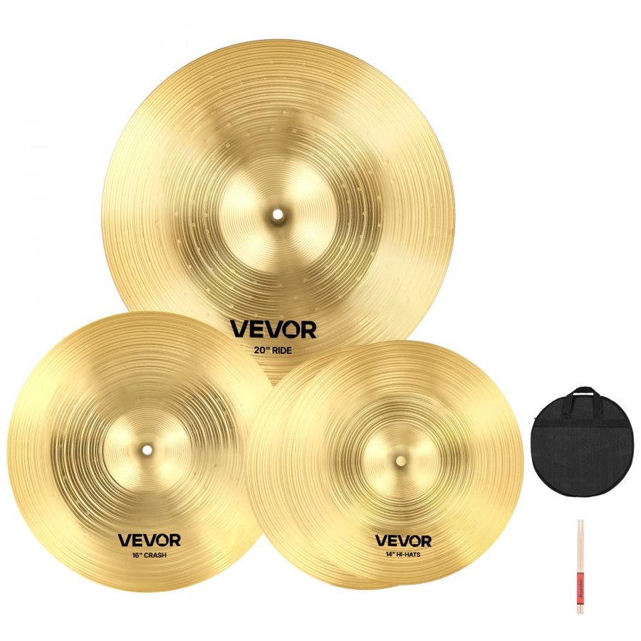 VEVOR Cymbal Pack 3 Pieces Cymbals Drum Set 355/400/505 mm (14 16 20 Inches) Cymbals for Drum