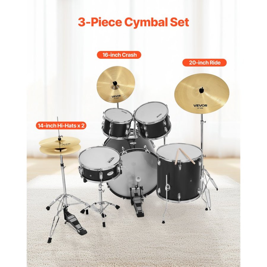 VEVOR Cymbal Pack 3 Pieces Cymbals Drum Set 355/400/505 mm (14 16 20 Inches) Cymbals for Drum