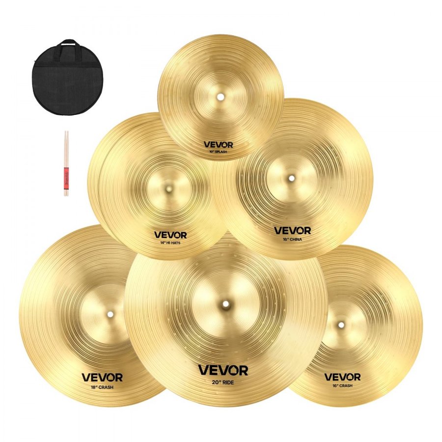 VEVOR Cymbal Pack 6 Pieces Cymbal Set 254/355/400/455/505 mm (10 14 16 18 20 Inches) Cymbals for Drum