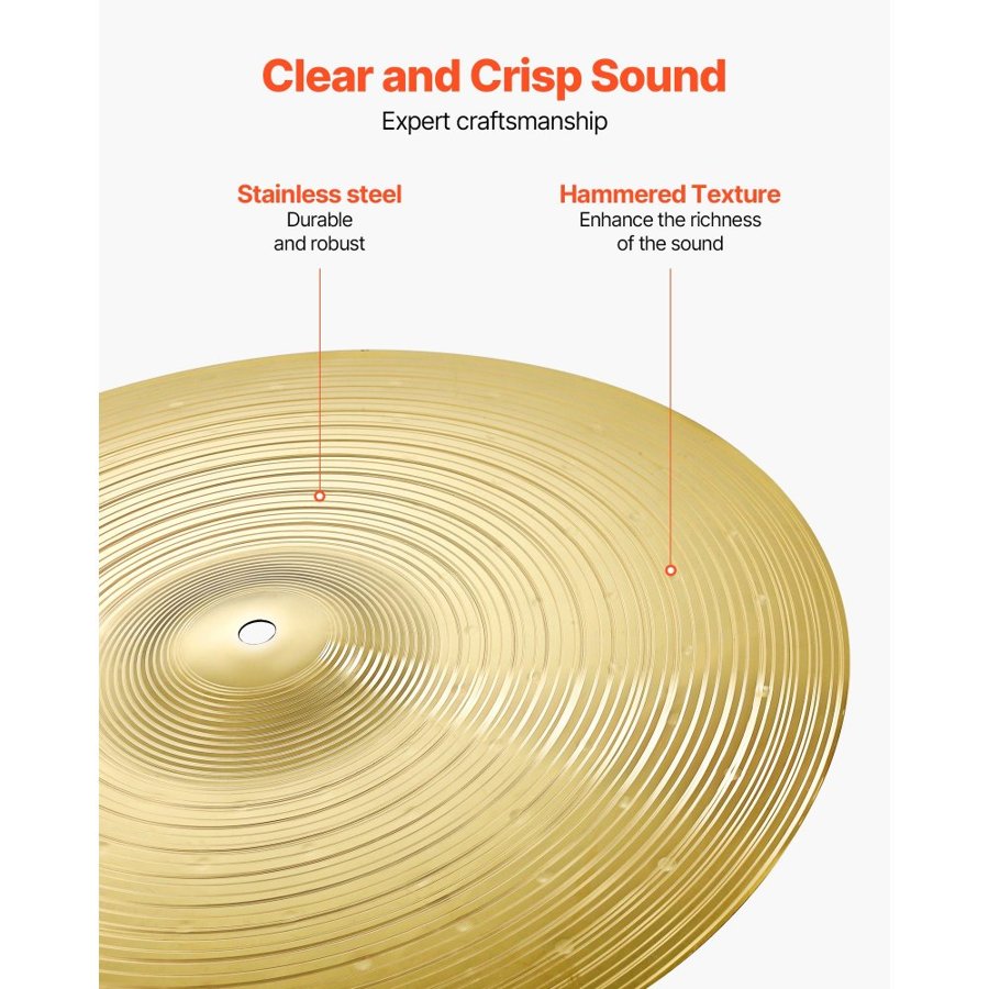 VEVOR Cymbal Pack 6 Pieces Cymbal Set 254/355/400/455/505 mm (10 14 16 18 20 Inches) Cymbals for Drum