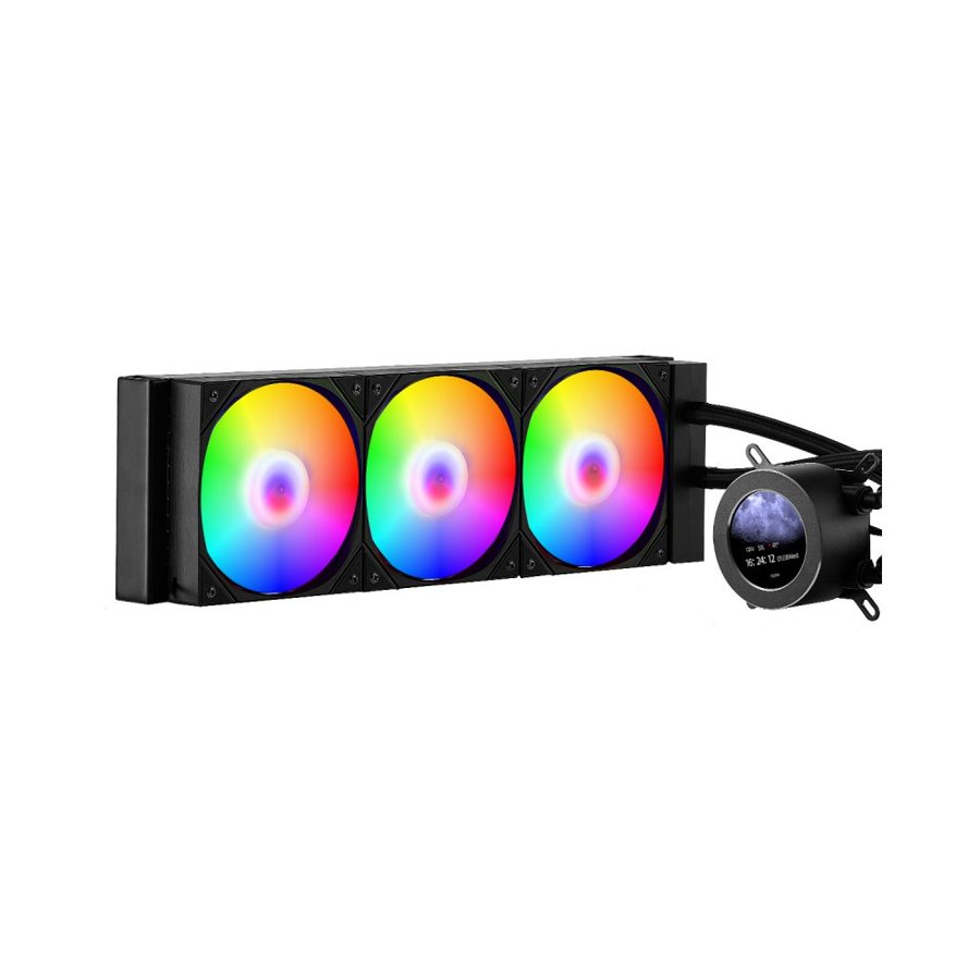 VEVOR CPU Liquid Cooler, AIO CPU Water Cooler - 3 x 120mm PWN Fans & Pump, Customizable Black PC Liquid Cooler with 2.1" LCD Display & ARGB light, for Intel 115X/1366/2011/1700/1200, AMD AM4/AM5
