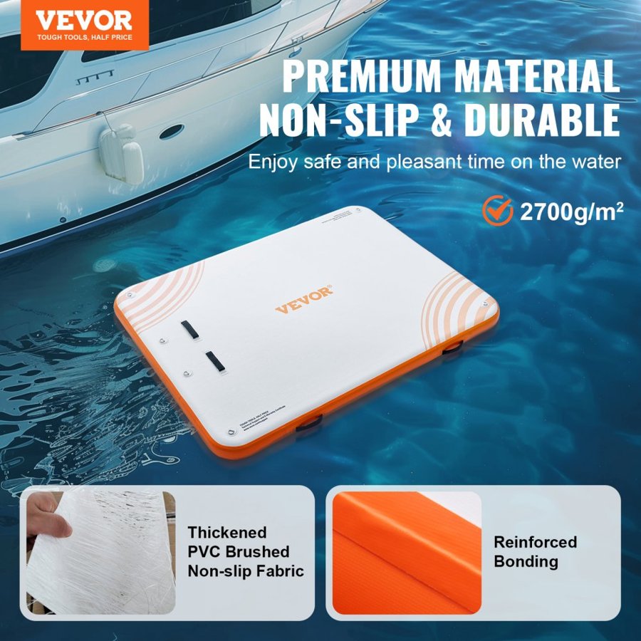 VEVOR Inflatable Floating Dock, 8 x 6FT Inflatable Dock Platform, Non-Slip Water Floating Dock Mat with Portable Carrying Bag & Detachable Ladder, Floating Platform Island Raft for Pool Beach Ocean