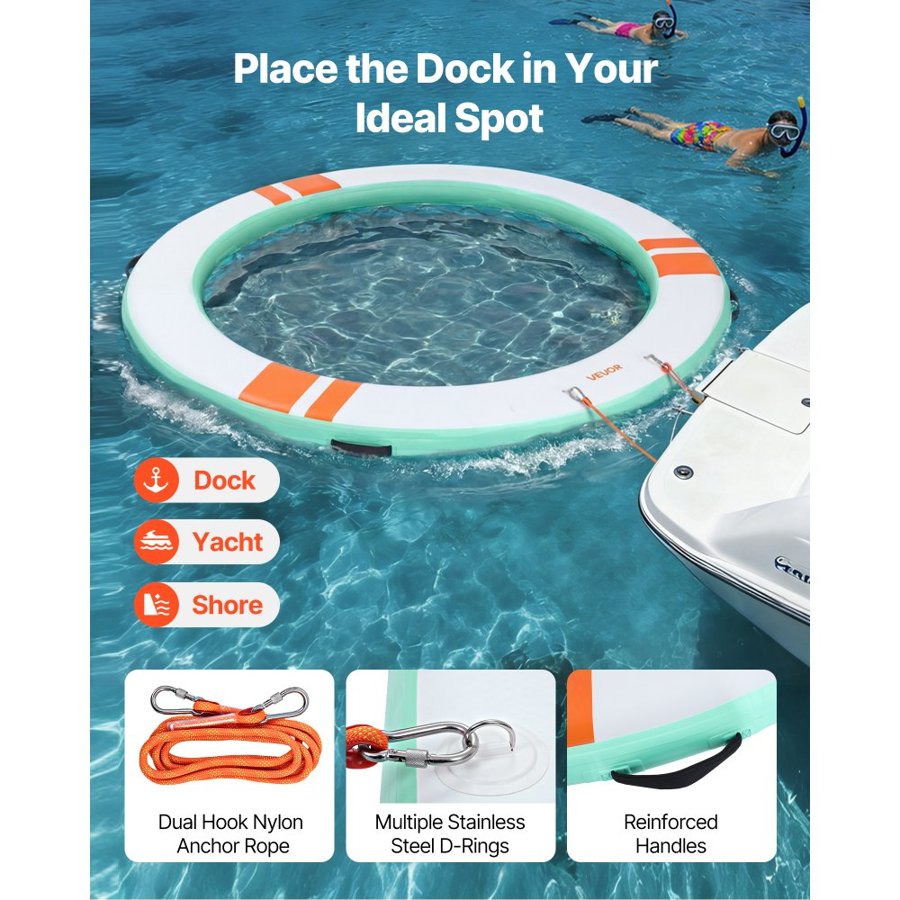 VEVOR Inflatable Floating Dock, 3.05 M Round Inflatable Dock Platform, Non-Slip Water Floating Dock Mat with Portable Carrying Bag & Detachable Ladder, Float Platform Island Raft for Pool Beach Ocean