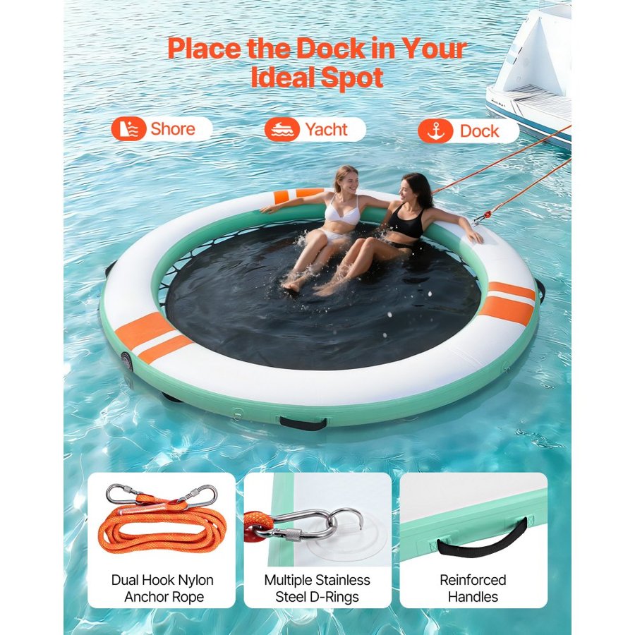 VEVOR Round Inflatable Floating Dock – 12 ft, 8-10 People