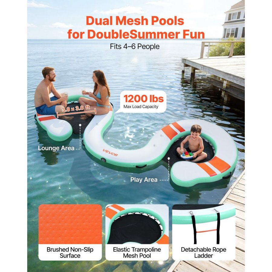 VEVOR Inflatable Floating Dock Platform – 4.57 x 1.83 m Dock