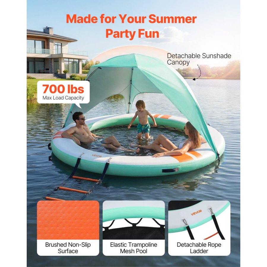 VEVOR Inflatable Dock Floating Platform – 2.44 m with Canopy