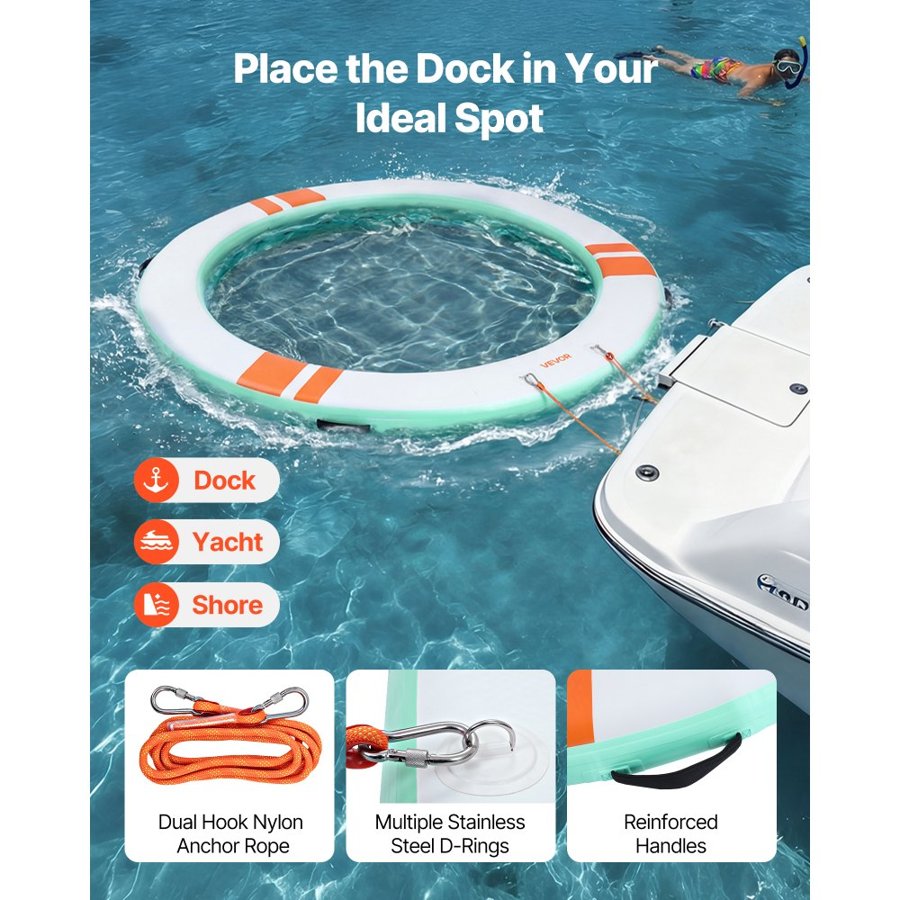 VEVOR Inflatable Dock Floating Platform – 2.44 m with Canopy