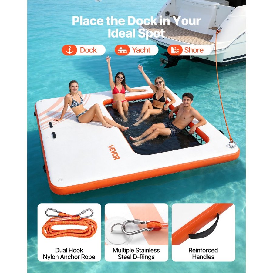 VEVOR Inflatable Floating Dock, 3.05x3.05 M Inflatable Dock Platform, Non-Slip Water Air Mat with Portable Carrying Bag and Detachable Ladder, Floating Water Platform Island Raft for Pool Beach Ocean
