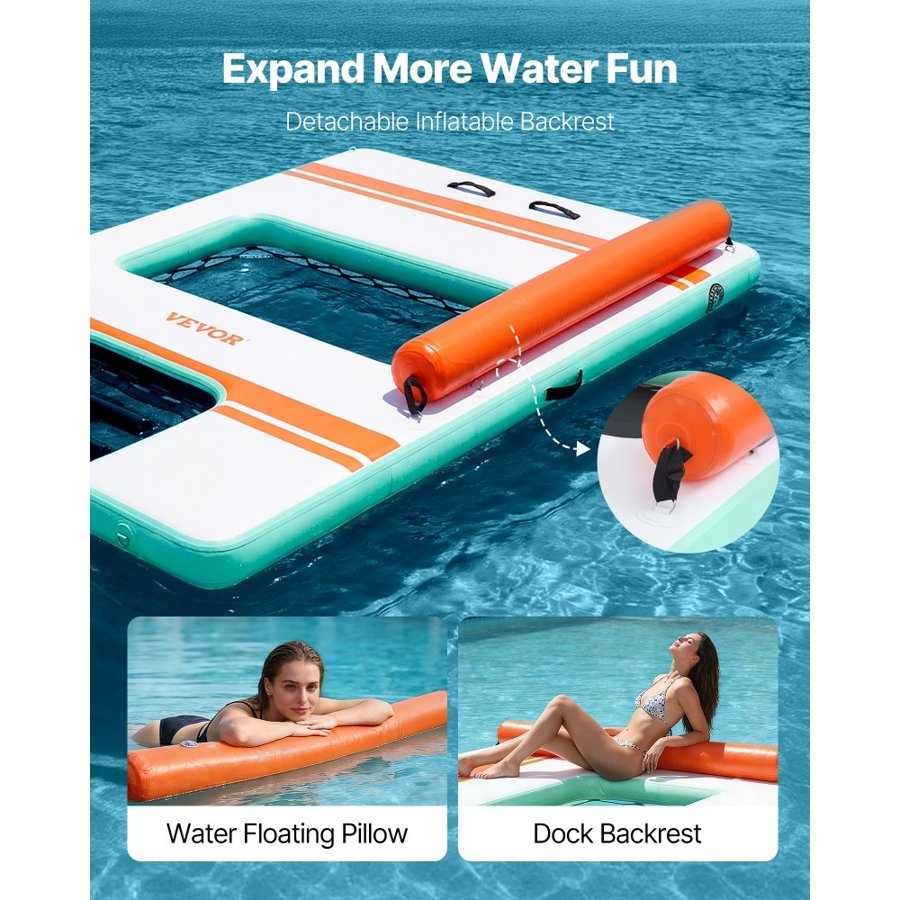 VEVOR Inflatable Floating Dock, 3.05x1.83 M Inflatable Dock Platform, Non-Slip Water Air Mat with Portable Carrying Bag and Detachable Ladder, Float Water Platform Island Raft for Pool Beach Ocean