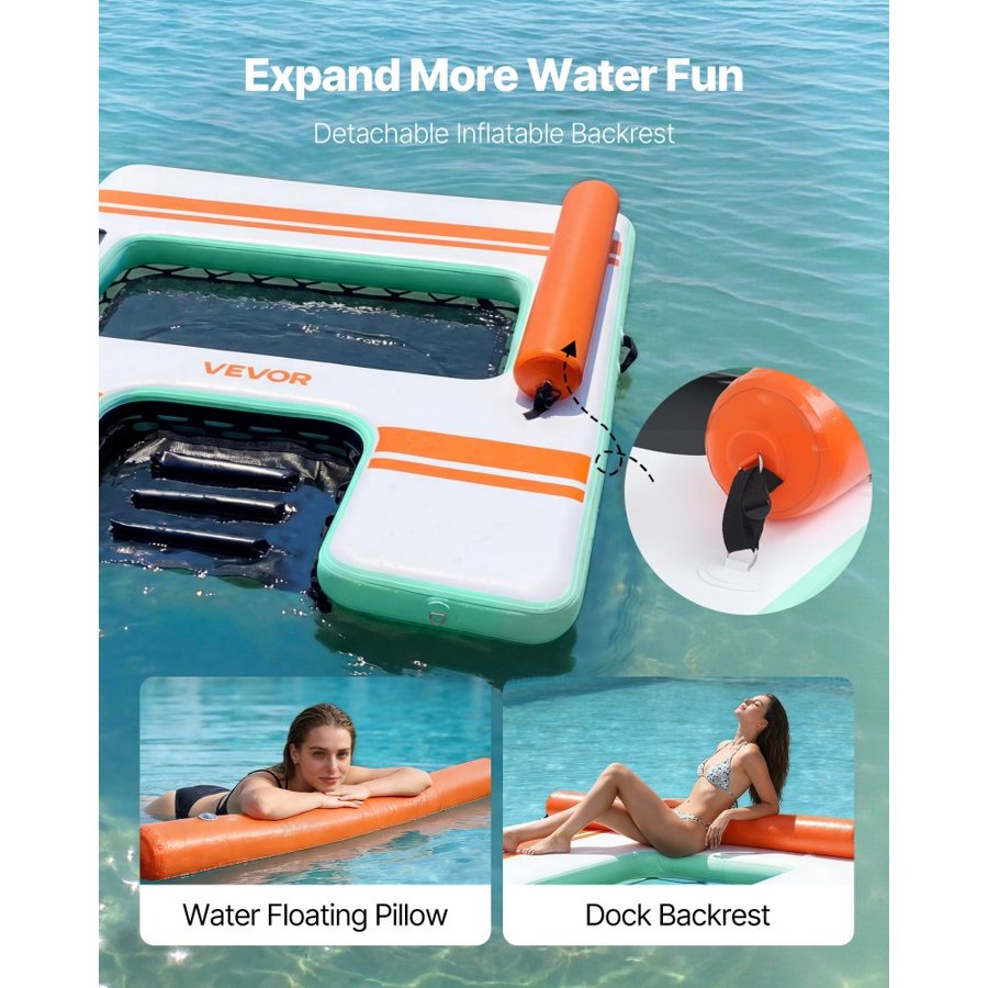 VEVOR Inflatable Floating Dock, 2.44 x 1.83 M Inflatable Dock Platform, Non-Slip Water Air Mat with Portable Carrying Bag & Detachable Ladder, Floating Water Platform Island Raft for Pool Beach Ocean