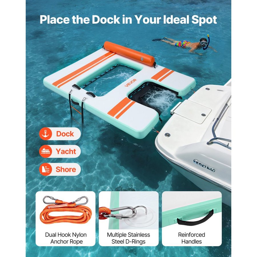VEVOR Inflatable Floating Dock, 2.44 x 1.83 M Inflatable Dock Platform, Non-Slip Water Air Mat with Portable Carrying Bag & Detachable Ladder, Floating Water Platform Island Raft for Pool Beach Ocean